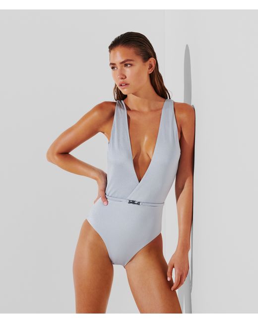 Karl Lagerfeld Metallic Deep V Swimsuit