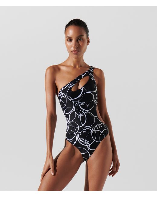 Karl Lagerfeld Circle Print Cutout Swimsuit