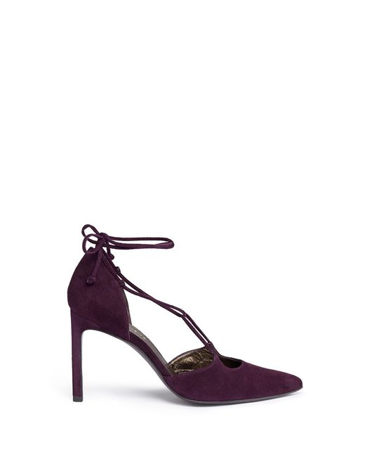 Stuart Weitzman On A String lace-up suede dOrsay pumps