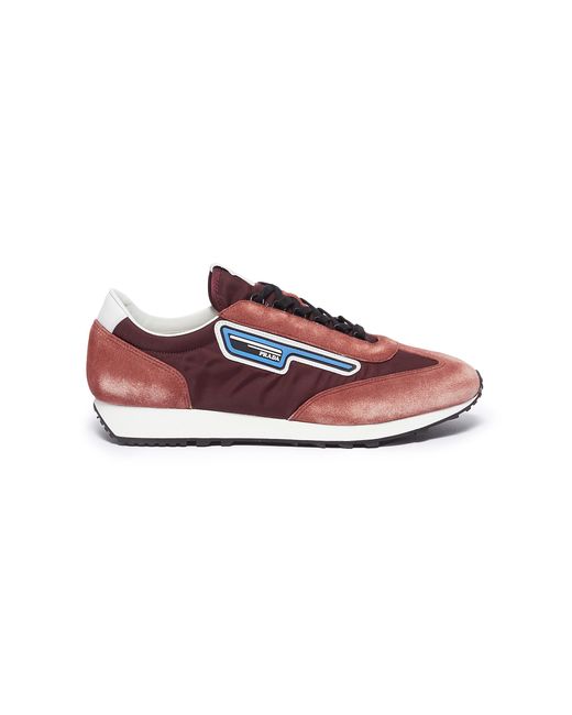 Prada MLN70 logo patch suede panel sneakers
