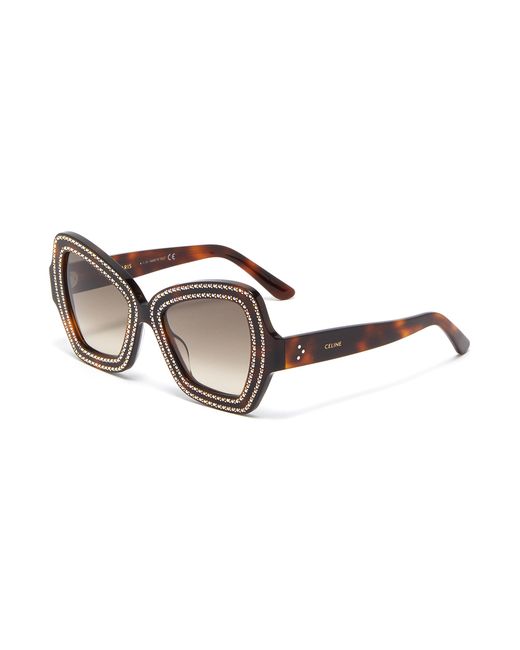 Celine Strass rim oversized tortoiseshell acetate butterfly sunglasses