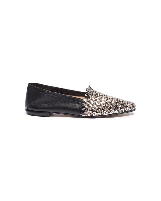 Rodo Woven panel leather step-in loafers