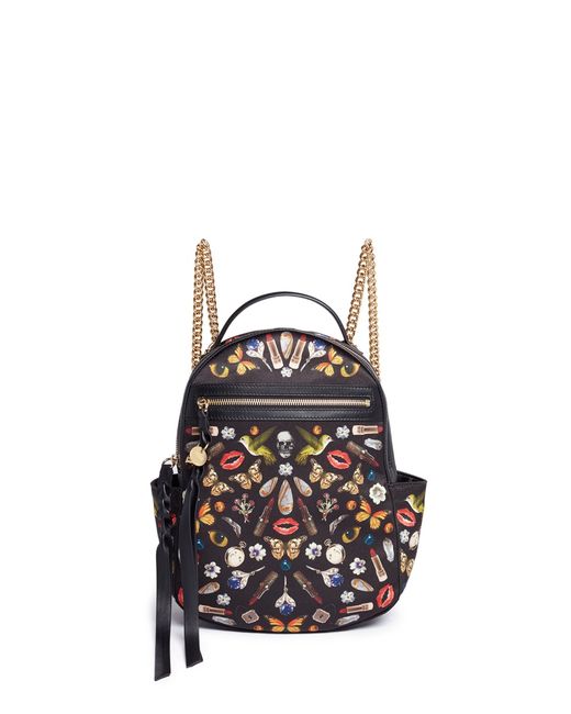 Alexander McQueen Small obsession print satin chain backpack