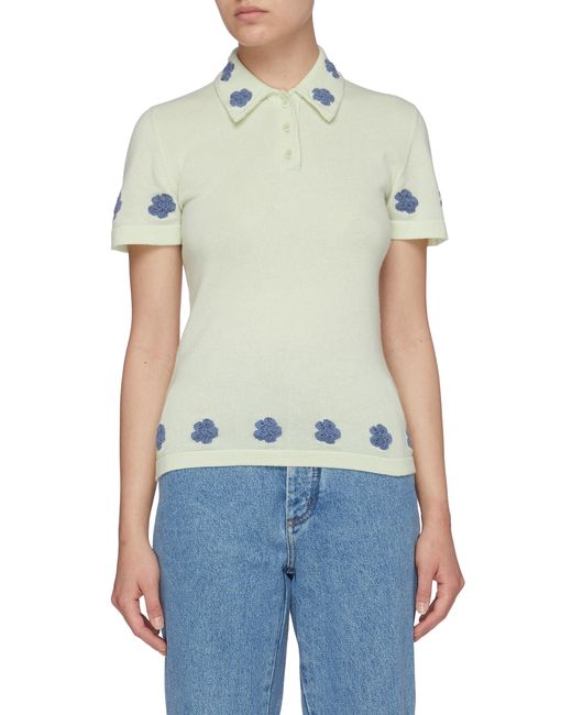 Barrie Embroidered flower cashmere blend polo shirt
