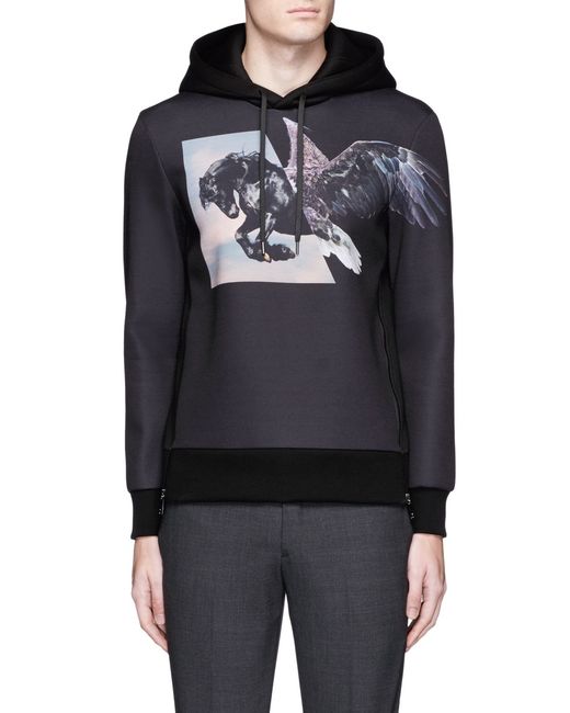 Neil Barrett Horse Eagle print neoprene hoodie