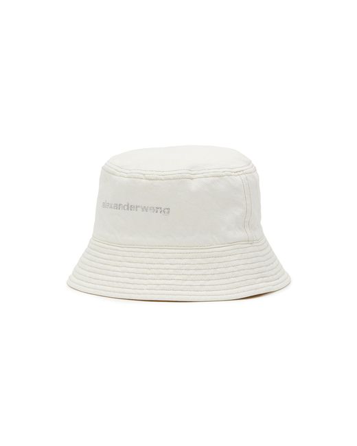 Alexander Wang Rhinestone Embellished Logo Denim Bucket Hat