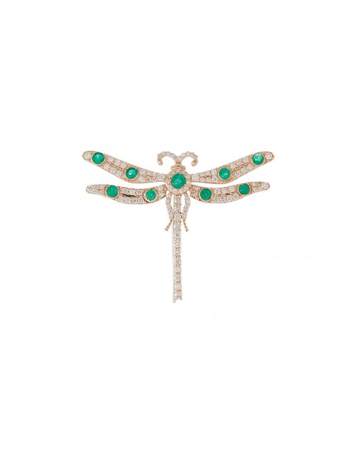 Bee Goddess Secret Garden Diamond Emerald 14k Gold Dragonfly Brooch