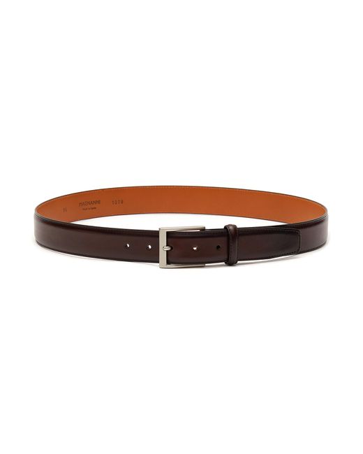 Magnanni CLASSIC SILVER-TONED METAL SQUARE BUCKLE LEATHER BELT