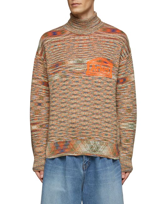 Aries Temple Logo Space Dye Cotton Blend Knit Turtleneck Sweater