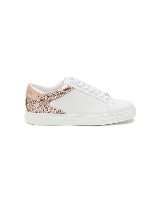 Jimmy Choo ROME LOW TOP LACE UP GLITTER LEATHER SNEAKERS