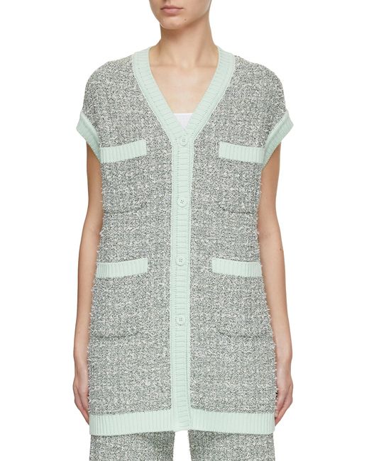 Bruno Manetti V-Neck Contrast Trim Tweed Knit Vest