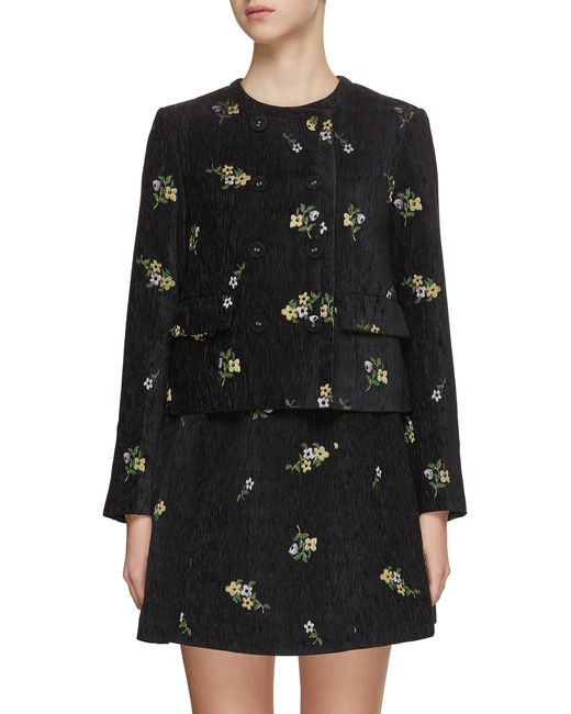 Ming Ma Floral Embroidered Jacquard Jacket