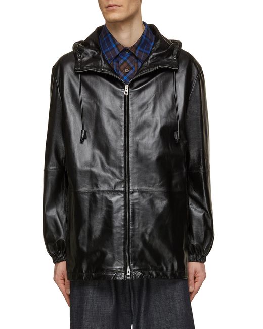 Loewe Hooded Zip Up Leather Jacket