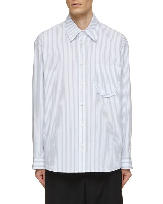 Solid Homme Sewed Line Pattern Chest Pocket Striped Shirt