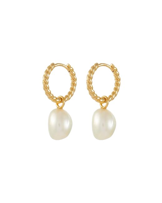 Missoma Pearl 18K Gold Plated Brass Twisted Small Drop Hoop Earrings