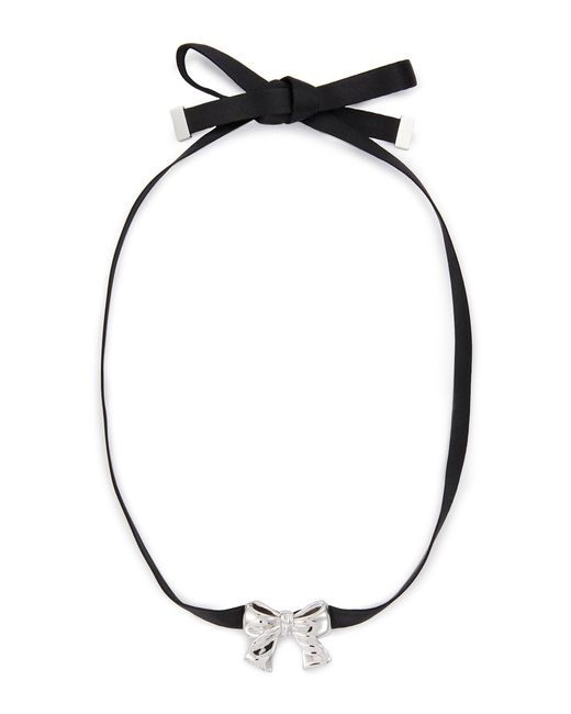 Numbering Rhodium Plated Ribbon Leather Strap Necklace