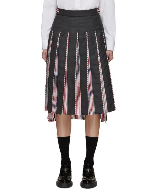 Thom Browne Pleated Striped Midi Skirt