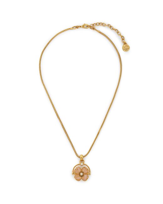 Goossens Talisman 24K Gold Plated Rose Quartz Freshwater Pearl Clover Necklace