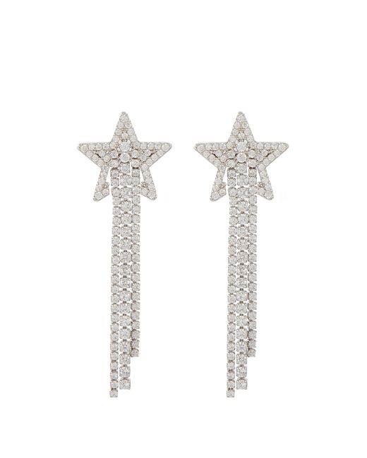 Numbering Cubic Zirconia Rhodium Plasted Sterling Silver Pavé Star Drop Earrings