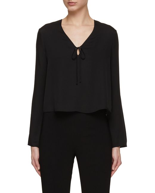 Theory Tie V-Neck Cropped Blouse