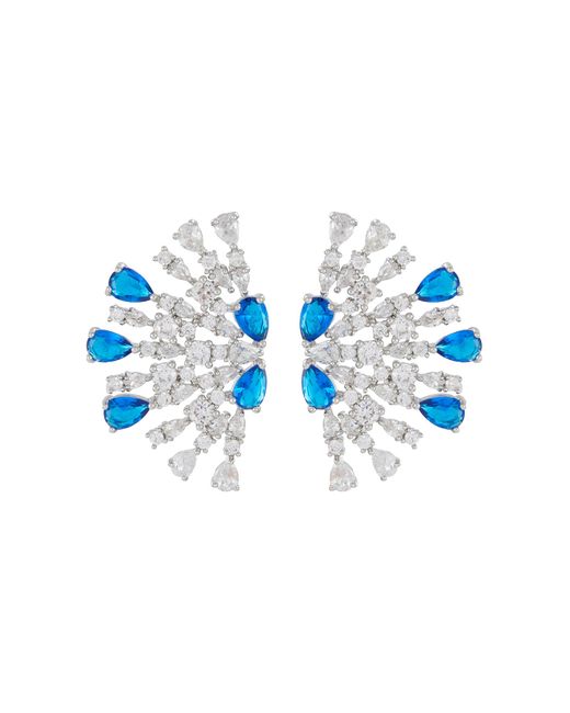 CZ by Kenneth Jay Lane Cubic Zirconia Rhodium Plated Brass Pear Sapphire Round CZ Half Sparkler Earrings