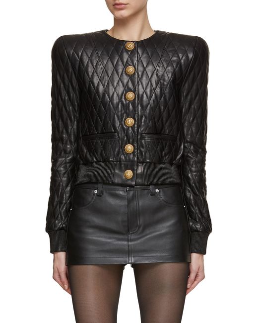 Balmain Collarless Quilted Leather Blouson