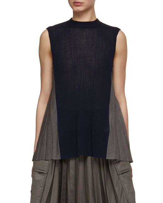 Sacai Hybrid Knit Front Pleated Back Top