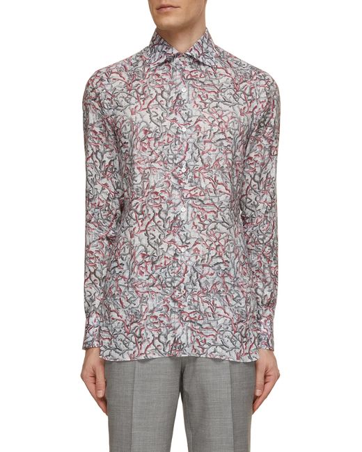 Isaia Milano Collar Coral All Over Print Shirt