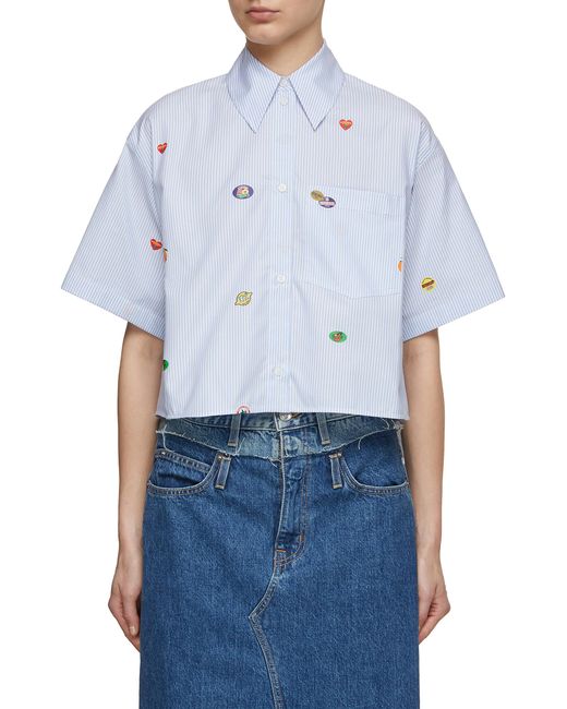 Kenzo Fruit Stickers Cropped Cotton Shirt
