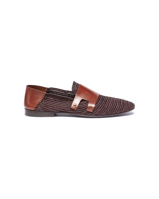 Casablanca Monakus leather panel woven raffia step-in loafers