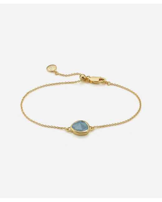 Monica Vinader Plated Vermeil Silver Siren Aquamarine Fine Chain Bracelet
