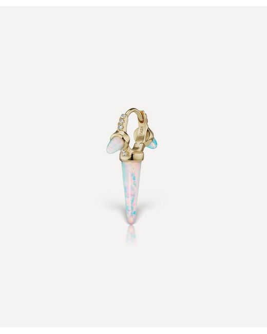 Maria Tash 6.5mm Triple Long Opal Spike Diamond Eternity Hoop Earring