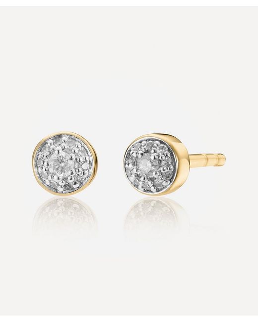 Monica Vinader Gold Plated Vermeil Silver Fiji Tiny Diamond Button Stud Earrings