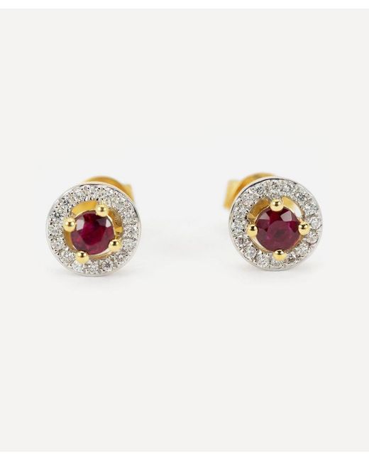 Kojis Ruby and Diamond Cluster Stud Earrings