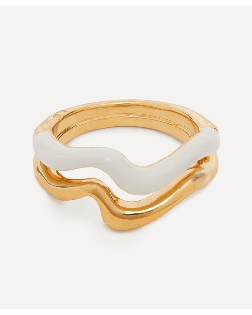 Missoma Gold-Plated Vermeil Silver Squiggle Curve Two-Tone Enamel Stacking Ring