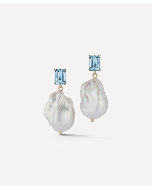 Mateo 14Ct Blue Topaz And Baroque Pearl Drop Earrings