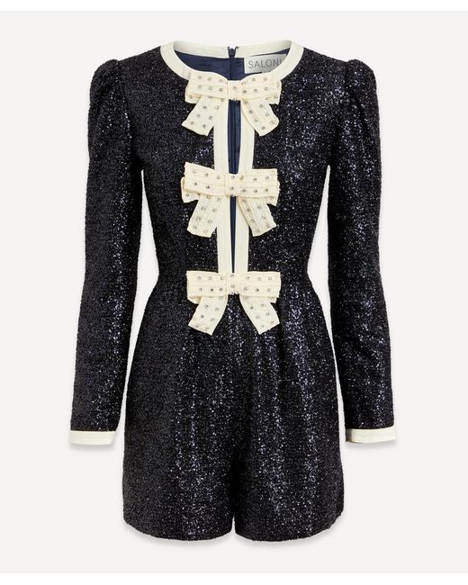 Saloni Camille Bows B Tinsel Sequin Playsuit