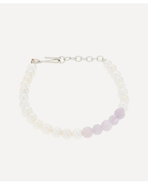 Completedworks Platinum-Plated Pearl And Lilac Jade Bead Bracelet