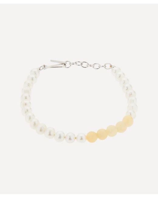 Completedworks Platinum-Plated Pearl And Jade Bead Bracelet