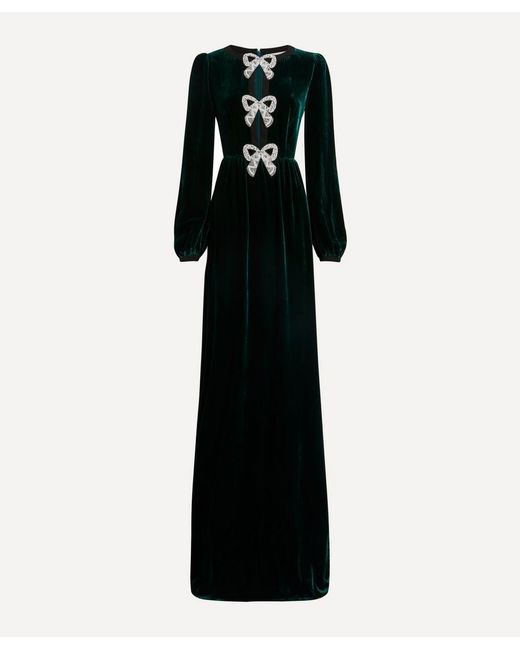 Saloni Camille Velvet Embellished Bows Maxi-Dress
