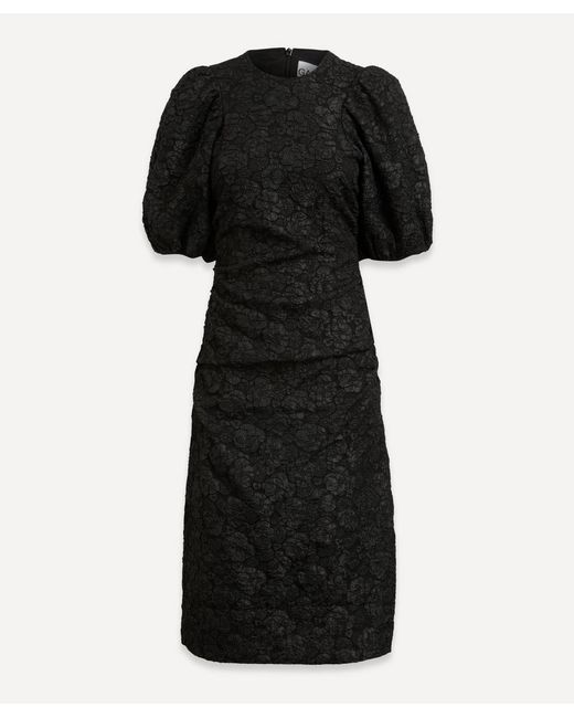 Ganni Jacquard Puff-Sleeve Midi Dress