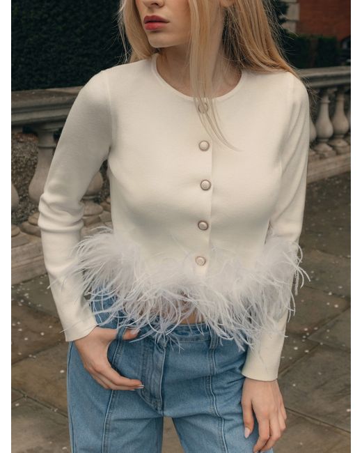 Lichi Cropped knit cardigan with feathers