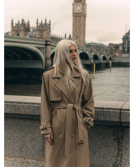 Lichi Double-breasted maxi trench coat with matching belt