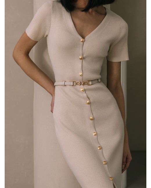 Lichi Ribbed knit midi dress with golden fittings