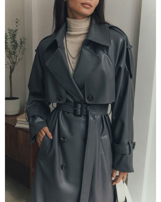 Lichi Double-breasted trench coat from eco-leather