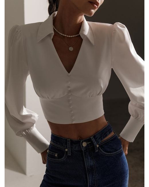 Lichi Cropped button-embellished blouse