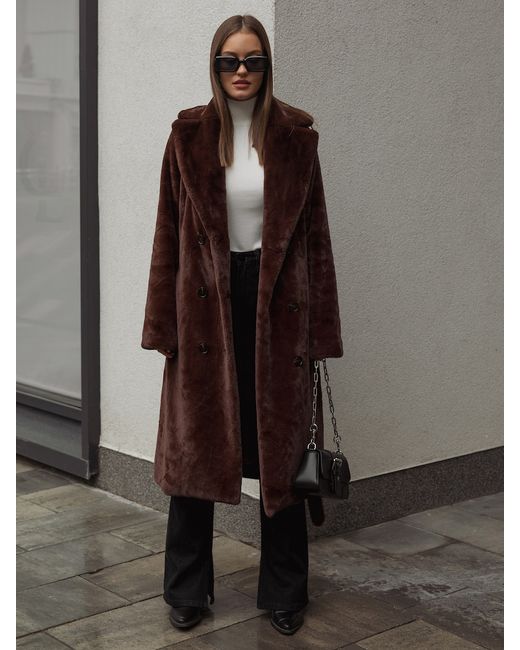 Ffm Double-breasted belted faux-fur coat
