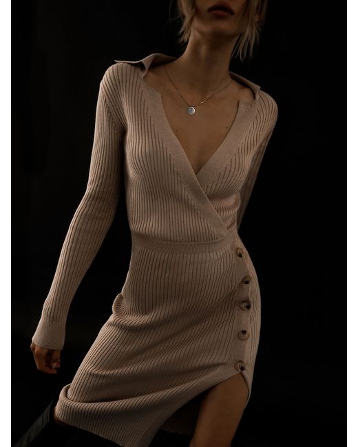 Lichi Buttoned front-slit ribbed-knit midi dress