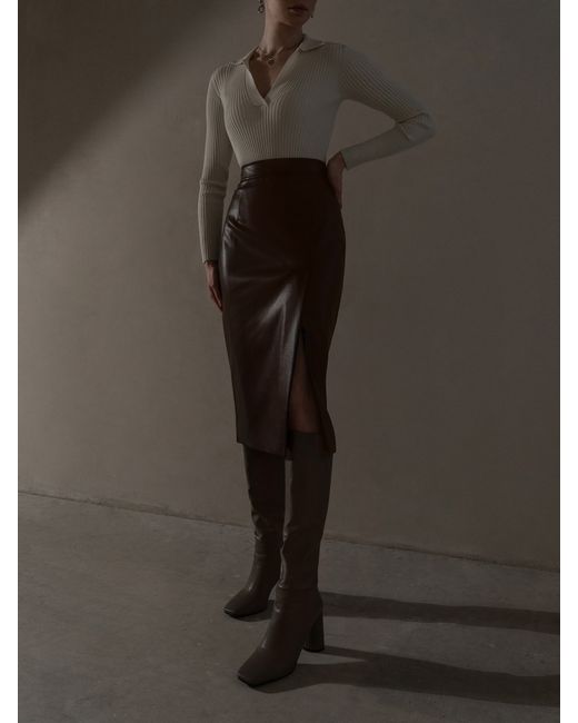 Lichi Slit-detail vegan-leather midi skirt