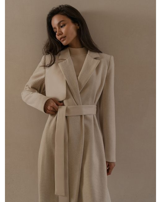 Lichi Straight wool coat with vegan-leather details